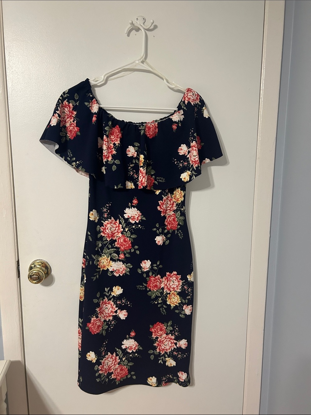 Almost Famous Navy Floral One-Shoulder Ruffle Dress